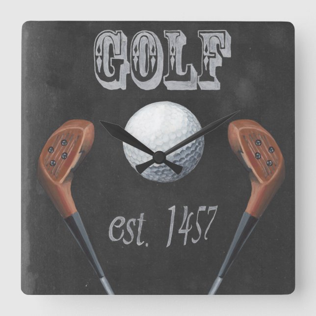 Horloge Carrée Conception vintage Golf Chalkboard (Recto)