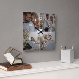 Horloge Carrée Concevez votre propre amour Collage de photos