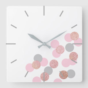 Horloge Carrée confettis roses élégants de rose en pastel de