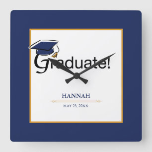Horloge Carrée Congratulations Graduate, Hat, Tassel, Blue, Gold