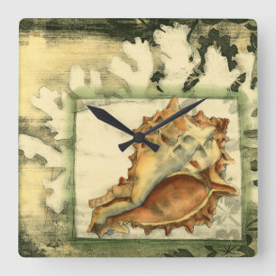 Horloge Carrée Conque Shell de silhouette