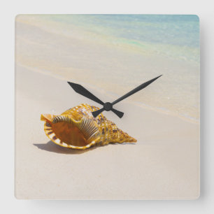 Horloge Carrée Conque Shell sur la plage 3
