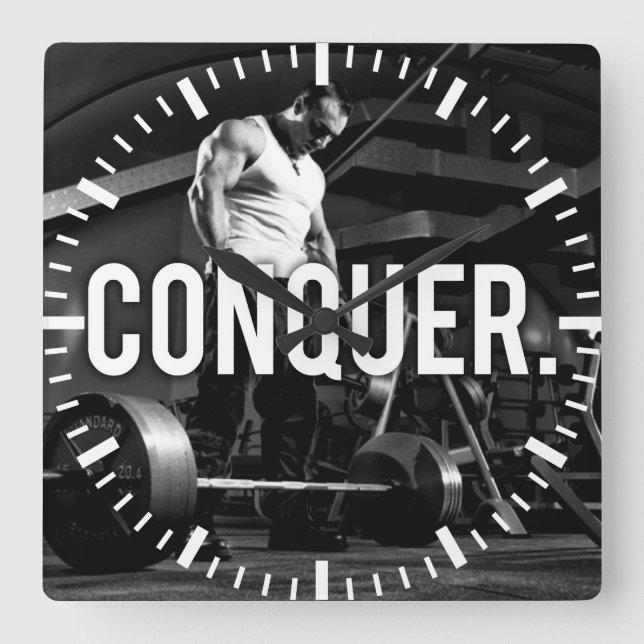 Horloge Carrée CONQUER - "Construction du corps" Exercice Motivat (Recto)