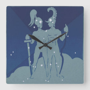 Horloge Carrée Constellation jumeaux Gemini Zodiaque Astrologie V