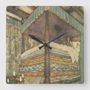 Horloge Carrée Conte de fées vintage, princesse et pois, Edmund D