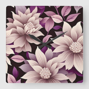 Horloge Carrée Contemporain Waldorf Floral Motif Artwork