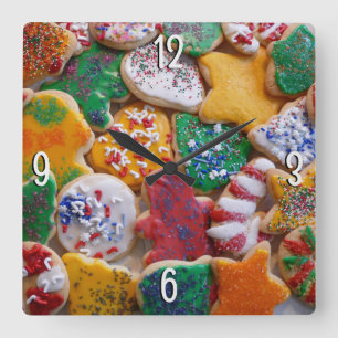 Horloge Carrée Cookies de Noël Je Cuisine de vacances colorée