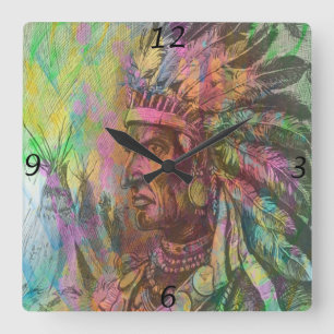 Horloge Carrée Cool antique native amérindienne couleur clipart