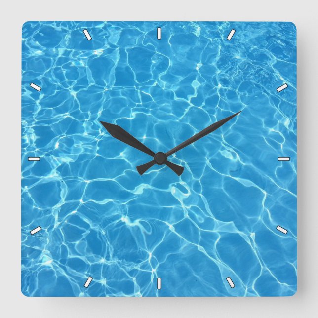 Horloge Carrée Cool Bleu Piscine Eau Aquatique (Recto)