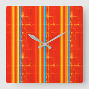 Horloge Carrée Cool Bleu Rustique Orange Jaune Rouge rayures