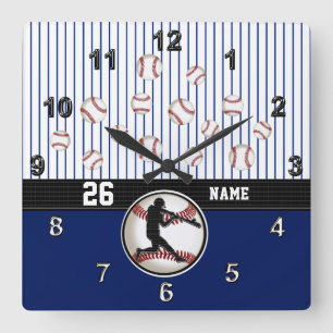 Horloge Carrée Cool de baseball personnalisé avec votre texte