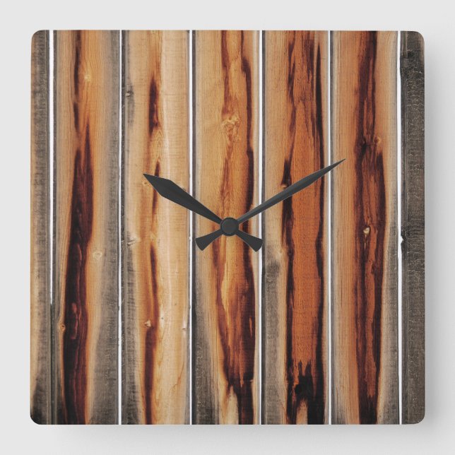 Horloge Carrée Cool de texture de clôture en bois unique (Recto)