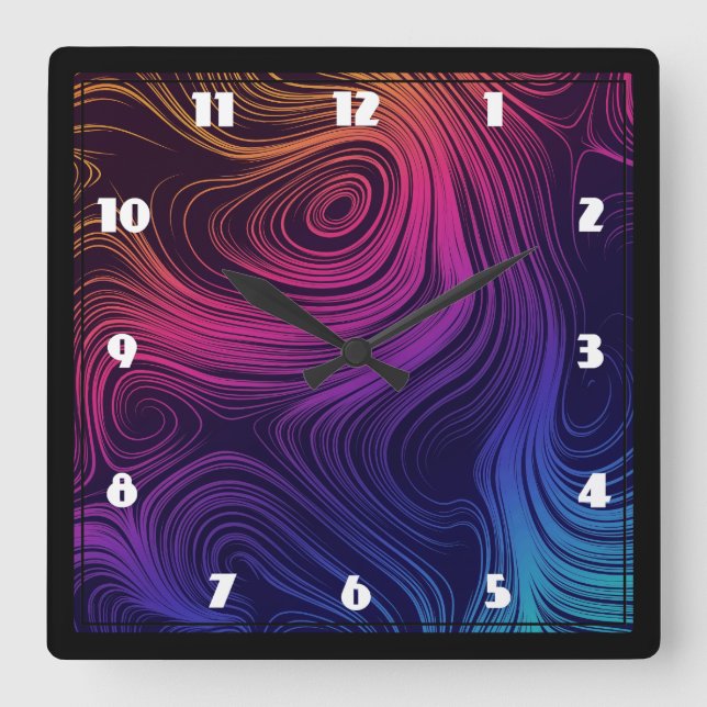 Horloge Carrée Cool des 60 cercles Vibe et des tourbillons Motif (Recto)