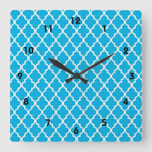 Horloge Carrée cool, élégant, classique aqua bleu quatrefoil