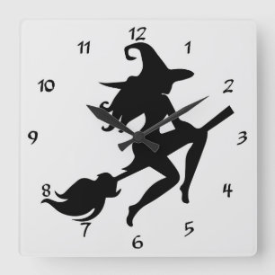 Horloge Carrée Cool Halloween sorcière chevaucher sa chambre Silh