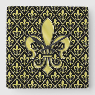 Horloge Carrée Cool Mardi Gras Fleur de Lis Design