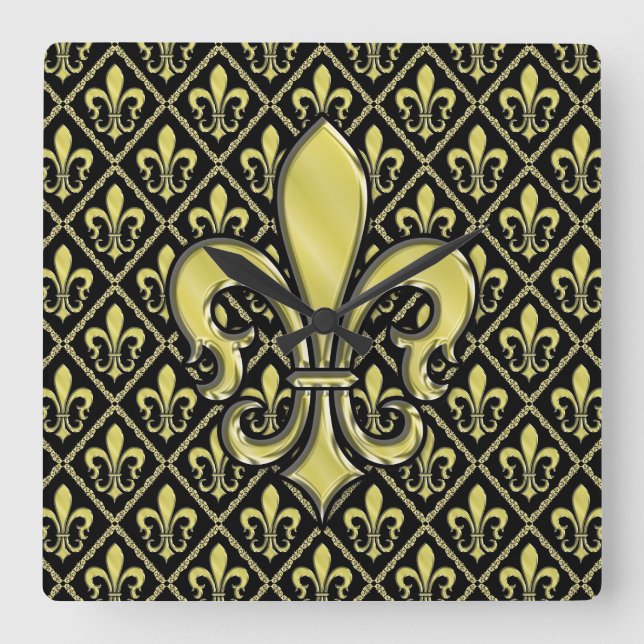 Horloge Carrée Cool Mardi Gras Fleur de Lis Design (Recto)