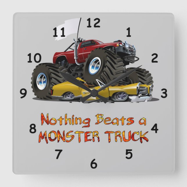 Horloge Carrée Cool Monster Truck Cruser un dessin de voiture (Recto)