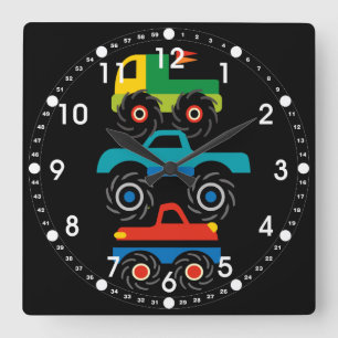 Horloge Carrée Cool Monster Trucks Blue Red Green Gifts for Boys