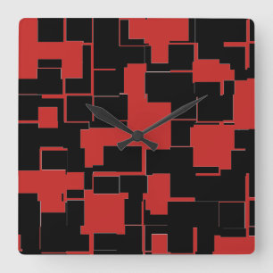 Horloge Carrée COOL noir et rouge Motif Abstrait élégant