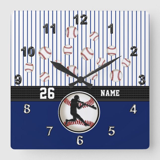 Horloge Carrée Cool Personalized Baseball Clock with Your Text (Recto)