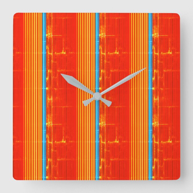 Horloge Carrée Cool Rustic Blue Orange Yellow Stripes rouges (Recto)