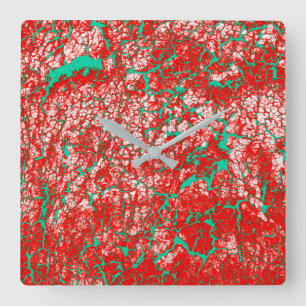 Horloge Carrée Cool unique rose rouge vert rouge Motif Abstrait