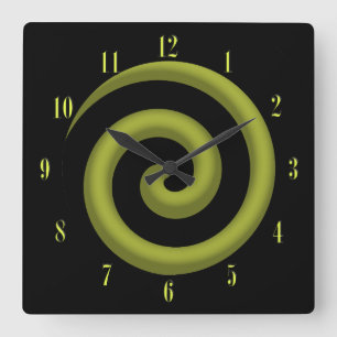 Horloge Carrée Coolest Yellow and Black Spiral Wall Clock
