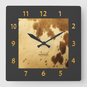 Horloge Carrée Copie beige Brown chic rustique de fourrure de