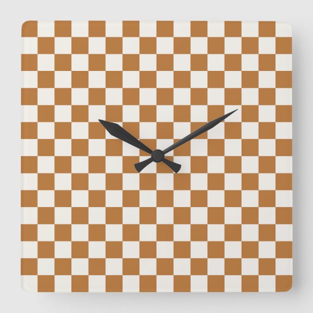 Horloge Carrée Copper and eggshell checkerboard pattern (Recto)