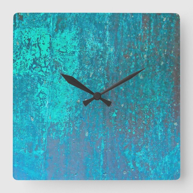 Horloge Carrée copper gris teal abstract moderne art design (Recto)