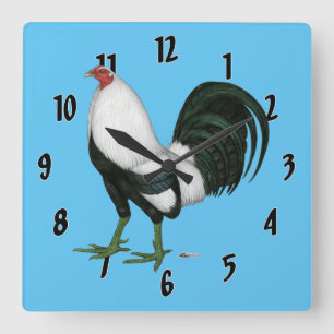 Horloge Carrée Coq de combat Silver Duckwing