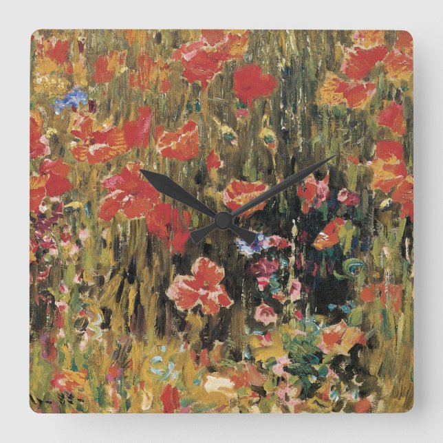 Horloge Carrée Coquelicots par Robert Vonnoh, Impressionnisme Vin (Recto)