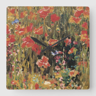 Horloge Carrée Coquelicots par Robert Vonnoh, Impressionnisme Vin
