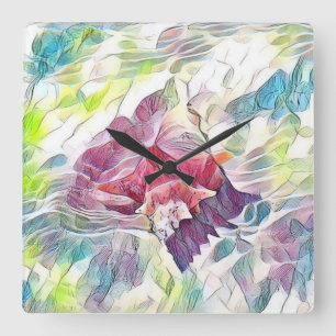 Horloge Carrée Coquillage rose dans la peinture d'aquarelle de me