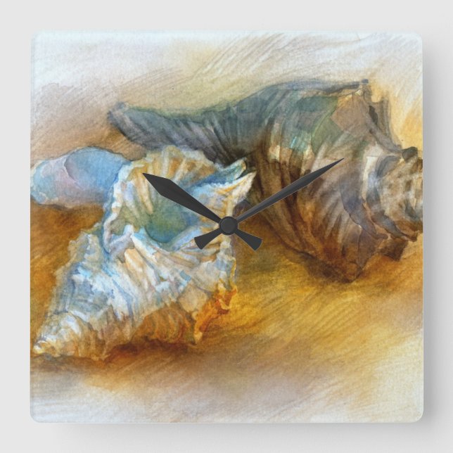 Horloge Carrée Coquillages sur la plage (Recto)