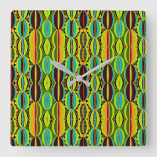 Horloge Carrée Coquilles de Cowrie Géométriques Afrocentriques