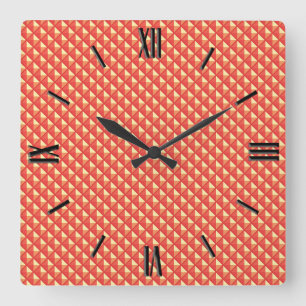 Horloge Carrée Corail orange, aspect émail, grille cloutée