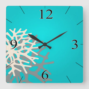 Horloge Carrée Coral on the Beach   grey