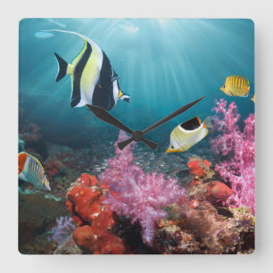 Horloge Carrée Coral Reef Scenery Moorish Idol