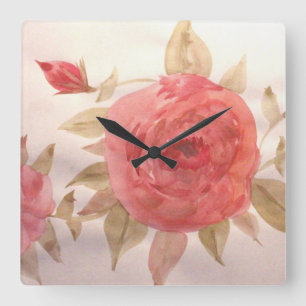 Horloge Carrée Coral Rose Clock
