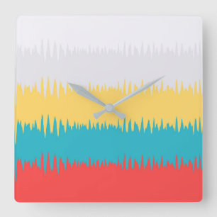 Horloge Carrée Coral Turquoise Yellow White Stripes