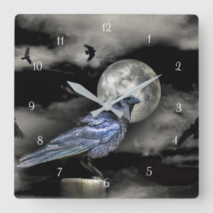 Horloge Carrée Corbeau mystique ou corbeaux et lune