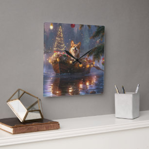 Horloge Carrée Corgi Christmas Festive Voyage