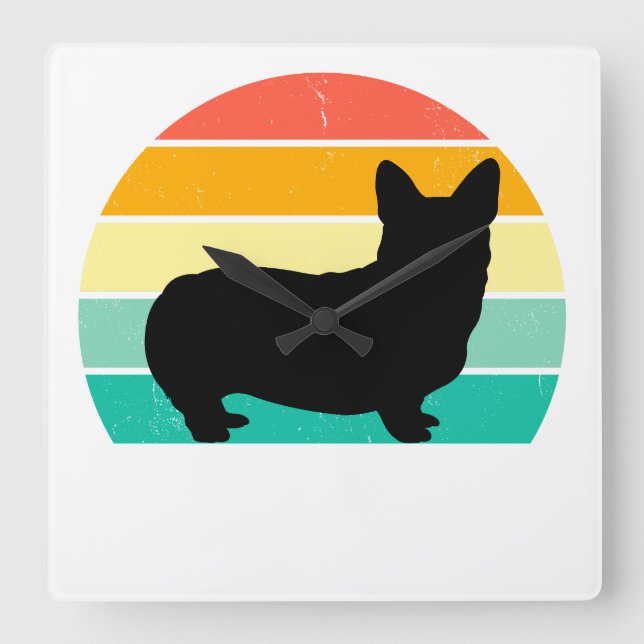 Horloge Carrée Corgi Sunset Retro (Recto)