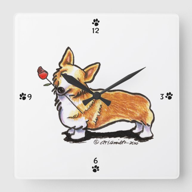 Horloge Carrée Corgi Sweetheart (Recto)
