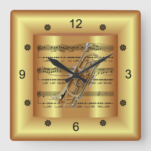 Horloge Carrée ~ Cornet ~ Partition courbe ~ Arrière - plan or ~