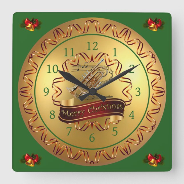 Horloge Carrée Cornet ~ Scroll musical ~ "Joyeux Noël" (Recto)
