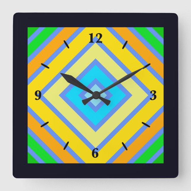 Horloge Carrée Cornflower harmonieux couleurs Angled Line Art (Recto)
