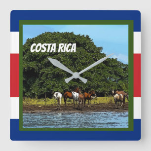 Horloge Carrée Costa Rica - Chevaux au bord de l'eau